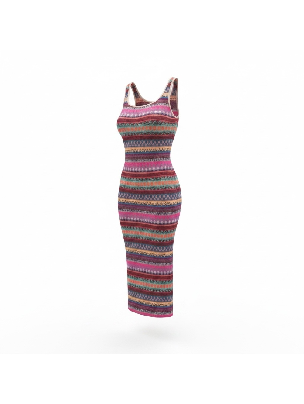 NWOT Sleeveless knit Midi Dress with Colorful Geometric Stripes